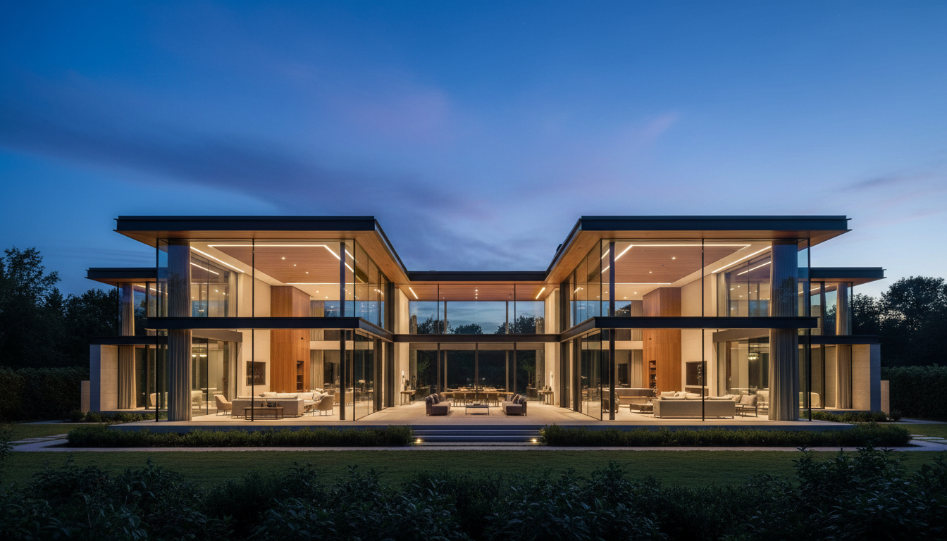 Modern luxury home at blue hour