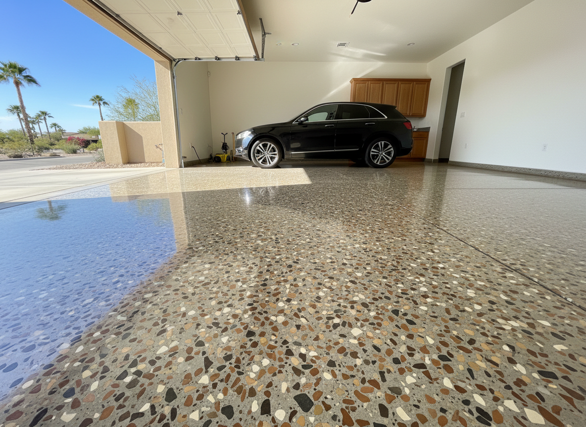 Finished flake epoxy garage floor