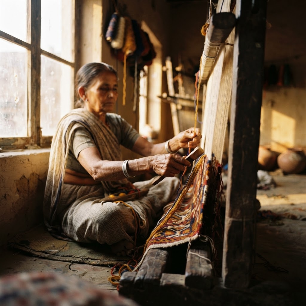Artisan weaving at loom