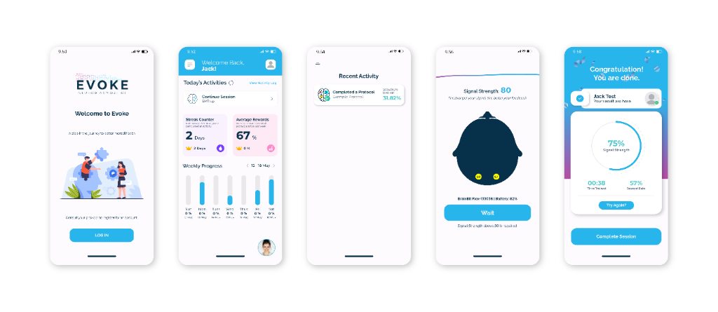 MindBrite patient app interface showing neurofeedback session