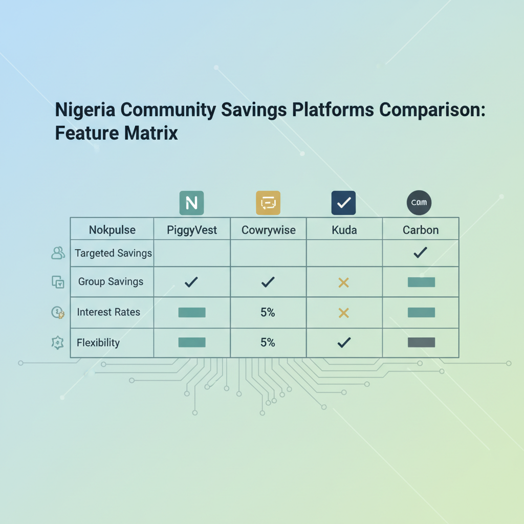 Nigeria Community Savings Platforms Comparison: Feature Matrix — Nokpulse vs PiggyVest, Cowrywise, Kuda, Carbon