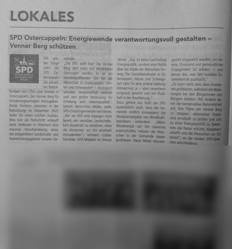 1. Leserbrief zum geplanten Windpark Venne Vorwalde