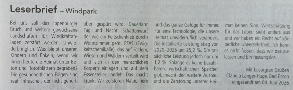 Leserbrief – Windpark