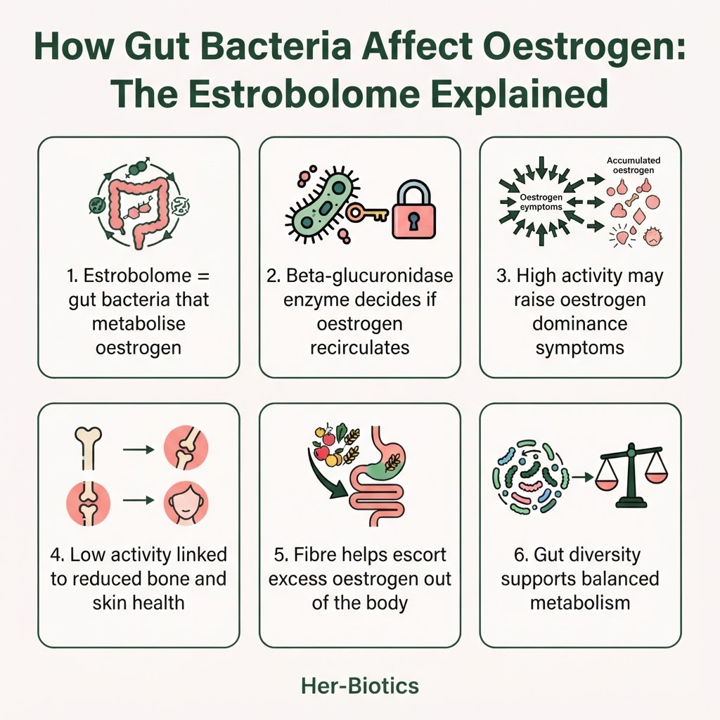 Infographic: How Gut Bacteria Affect Oestrogen: The Estrobolome Explained — key takeaways from this article