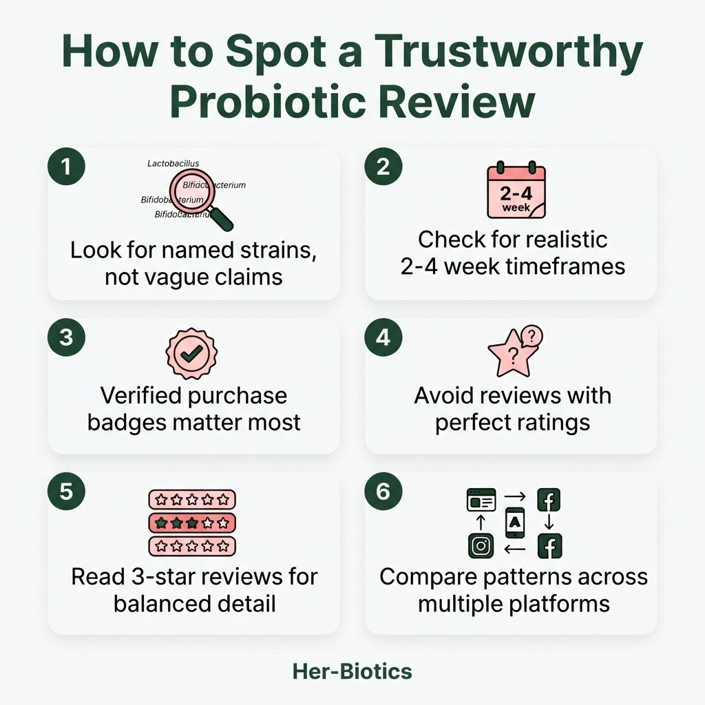 Infographic: How to Spot a Trustworthy Probiotic Review — key takeaways from this article