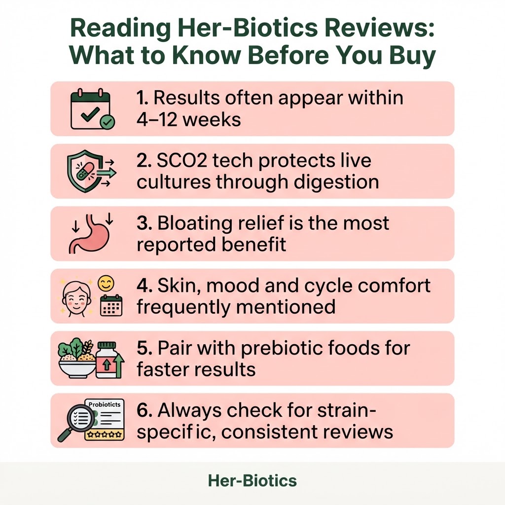 Infographic: Reading Her-Biotics Reviews: What to Know Before You Buy — key takeaways from this article