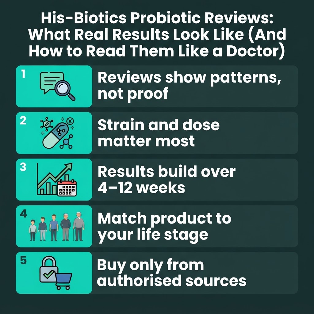 How to read a His-Biotics probiotic review like a doctor: strain, dose, timeline, and source.