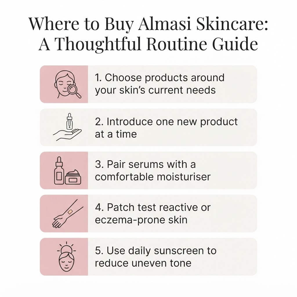 Infographic: key takeaways from Where to Buy Almasi Skincare: A Thoughtful Routine Guide
