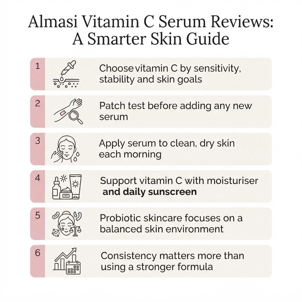 Infographic: key takeaways from Almasi Vitamin C Serum Reviews: A Smarter Skin Guide