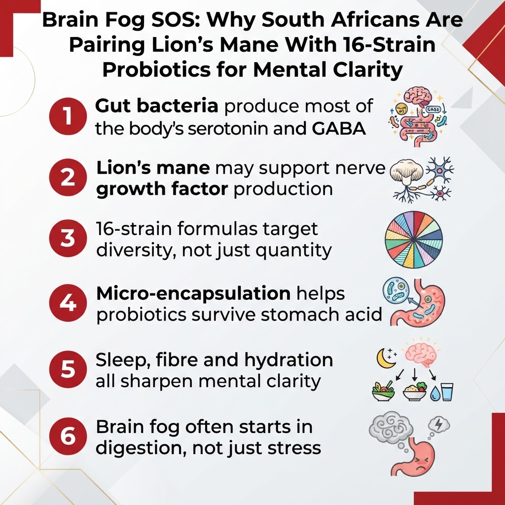 Infographic: Brain Fog SOS: Why South Africans Are Pairing Lion's Mane With 16-Strain Probiotics for Mental Clarity