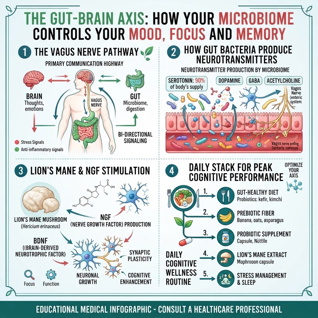 Infographic: The Gut-Brain Axis: How Your Microbiome Controls Your Mood, Focus and Memory