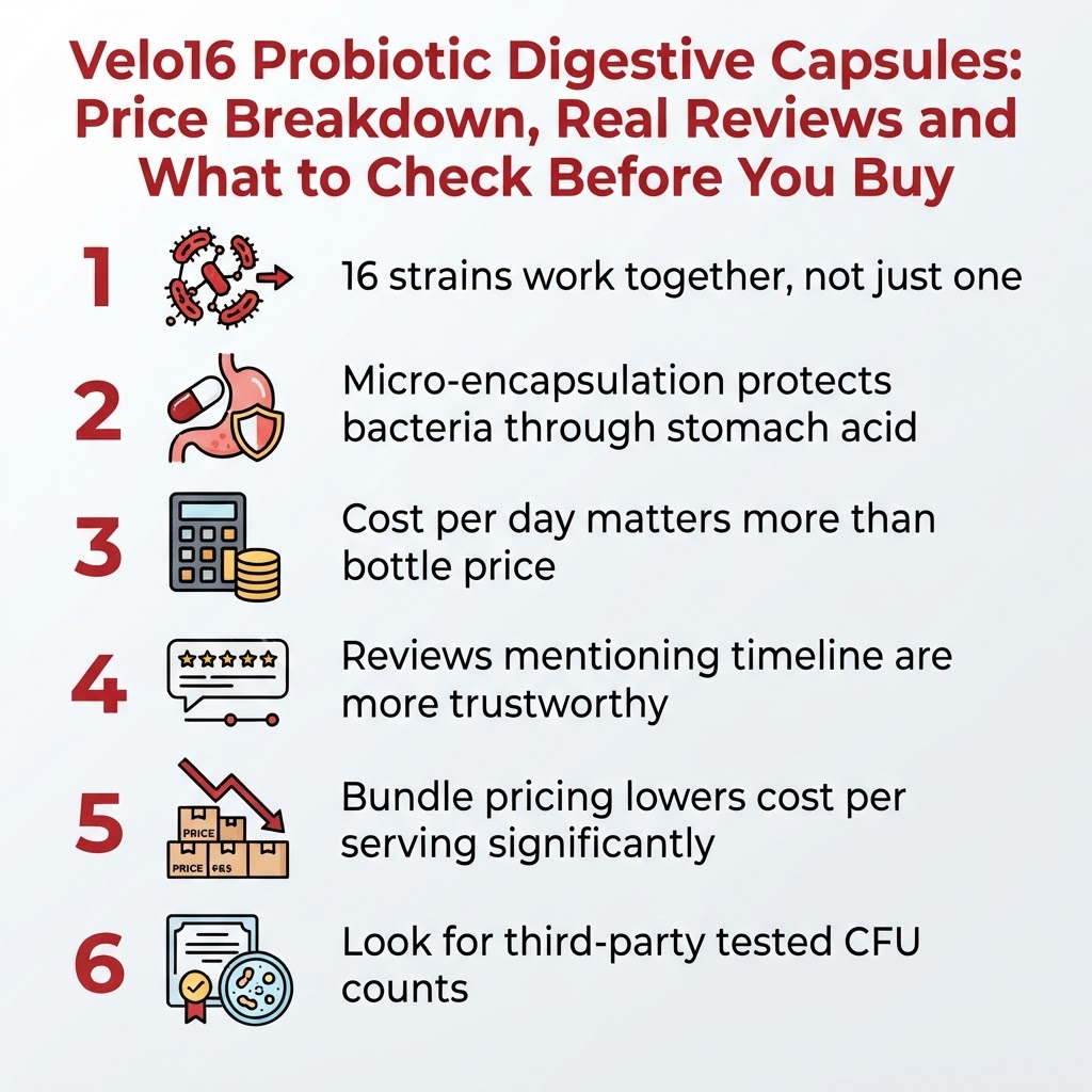 Infographic: Velo16 Probiotic Digestive Capsules: Price Breakdown, Real Reviews and What to Check Before You Buy