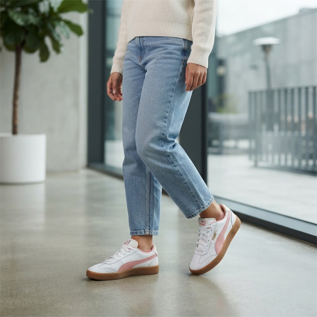 PUMA, FOREVER BETTER Puma White & Pink Leather Gum Sole Snea