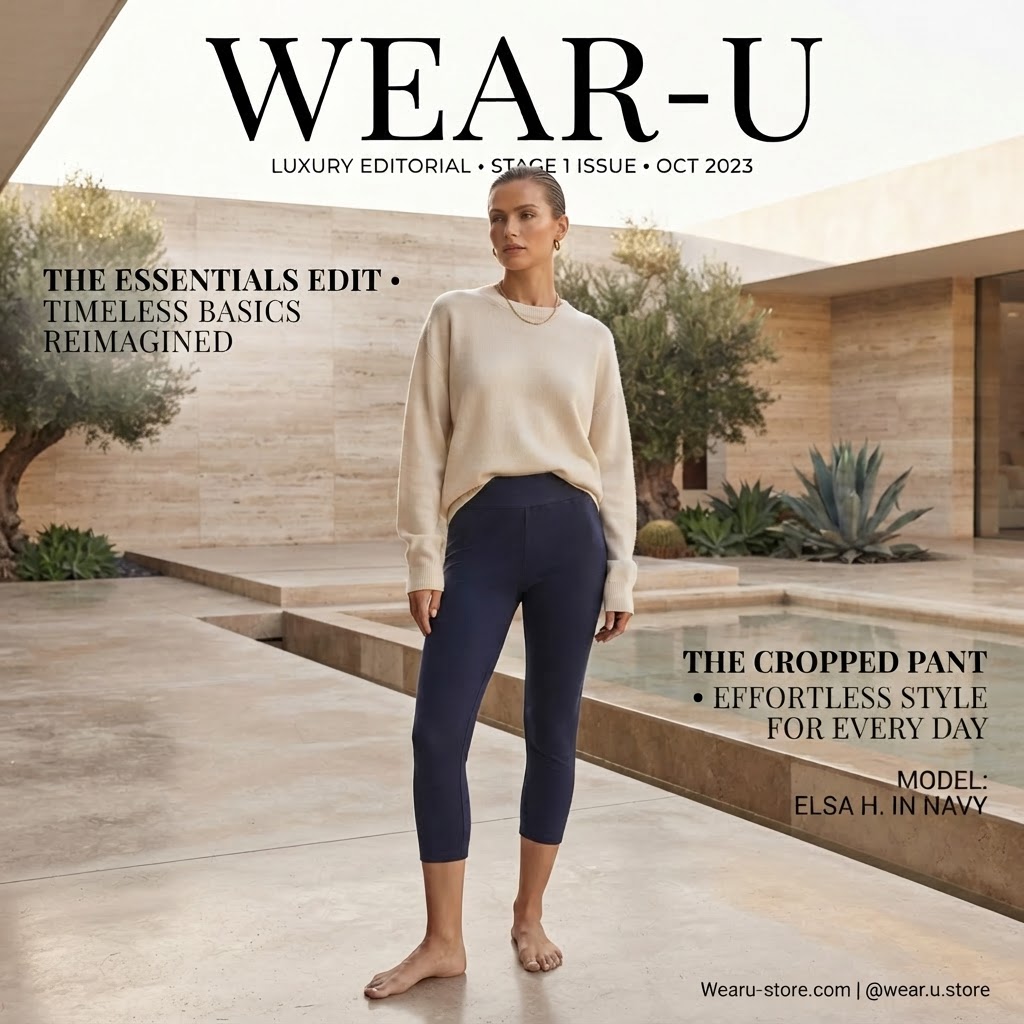 Navy Blue Cropped Capri Leggings with Elastic Waist