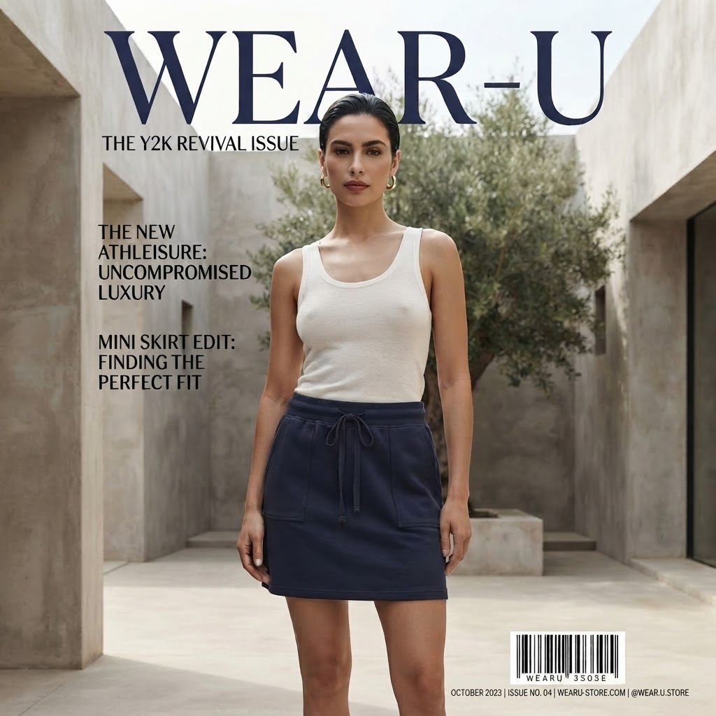 Navy Blue Jersey Mini Skirt with Drawstring Waist