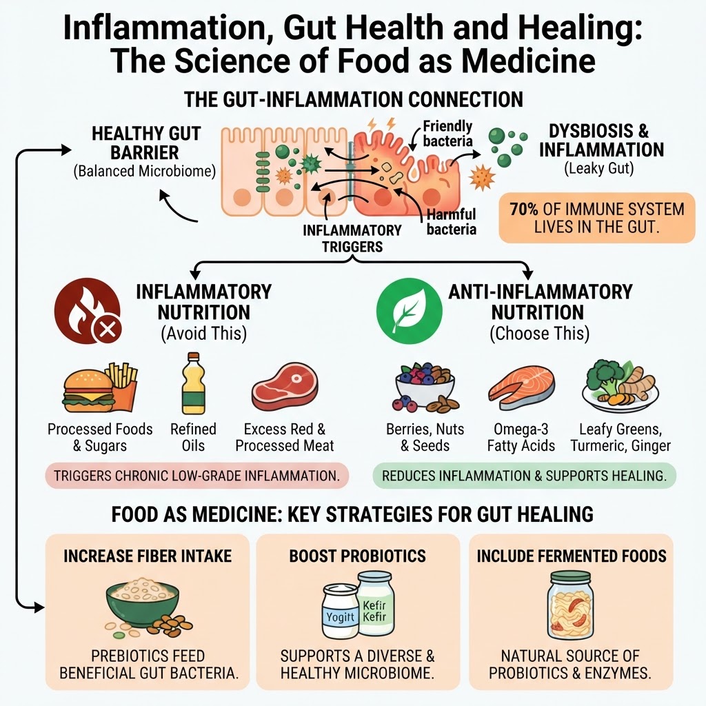 Inflammation, Gut Health and Healing: The Science of Food as Medicine - Infographic