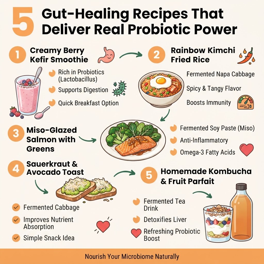 5 Gut-Healing Recipes That Deliver Real Probiotic Power - Infographic