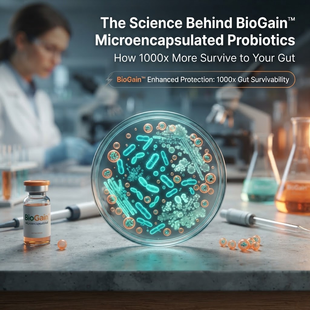 The Science Behind BioGain™ Microencapsulated Probiotics: How 1000x More Survive to Your Gut