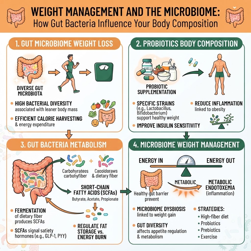 Weight Management and the Microbiome: How Gut Bacteria Influence Your Body Composition - Infographic