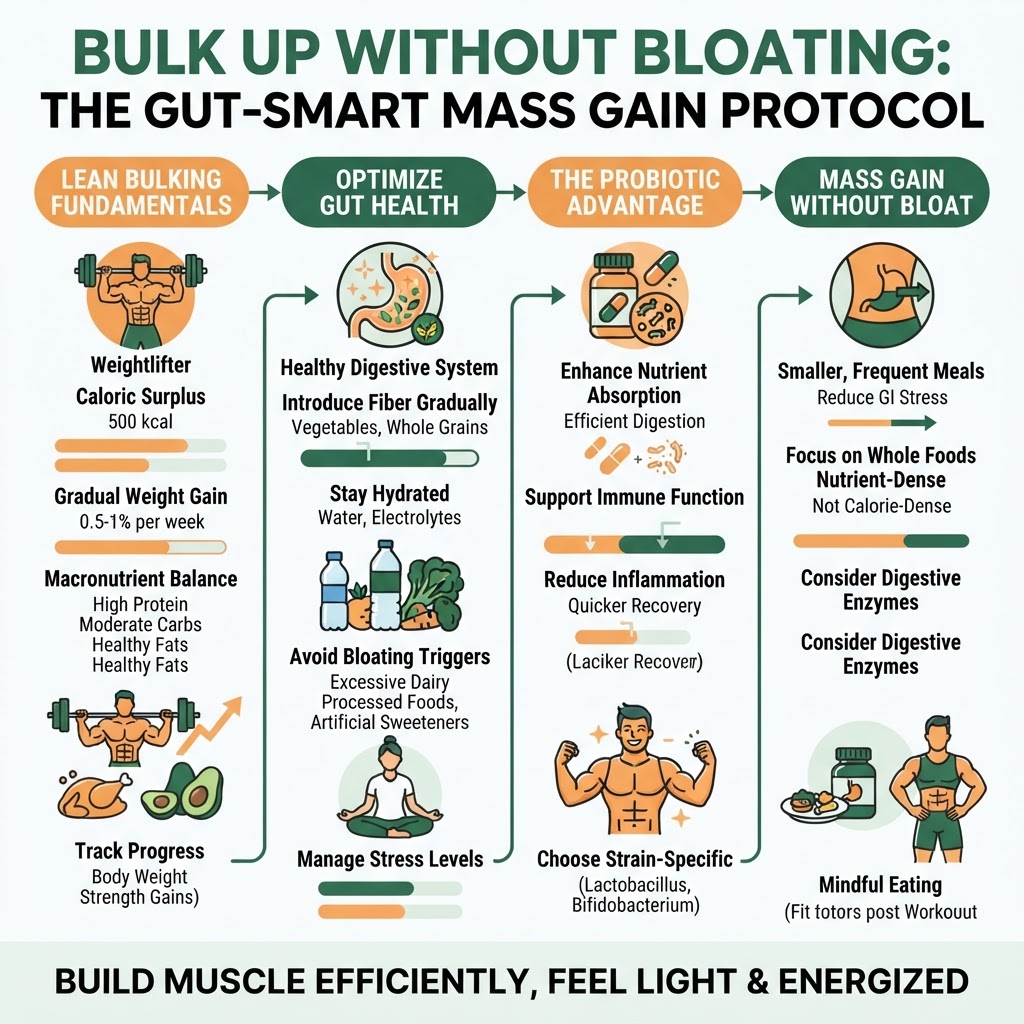 Bulk Up Without Bloating: The Gut-Smart Mass Gain Protocol - Infographic