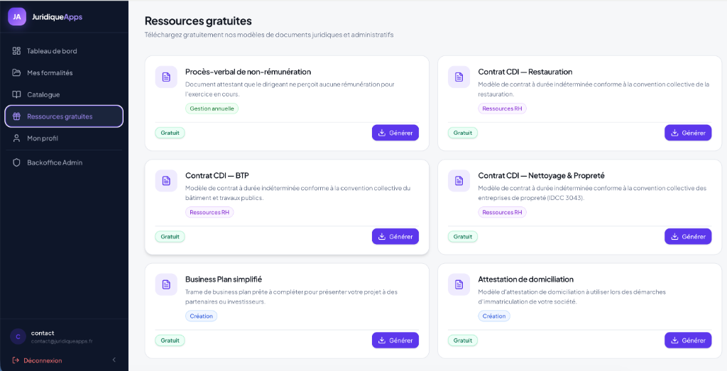 Espace client JuridiqueApps — Ressources gratuites