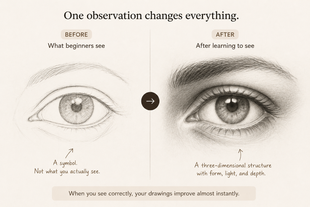 Before and after learning to see — eye observation