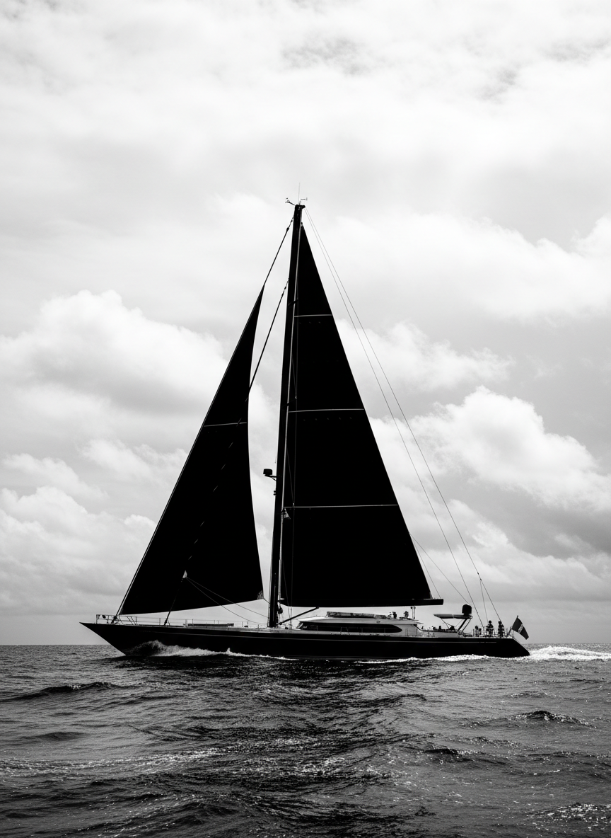 High-contrast yacht profile showing full vessel design
