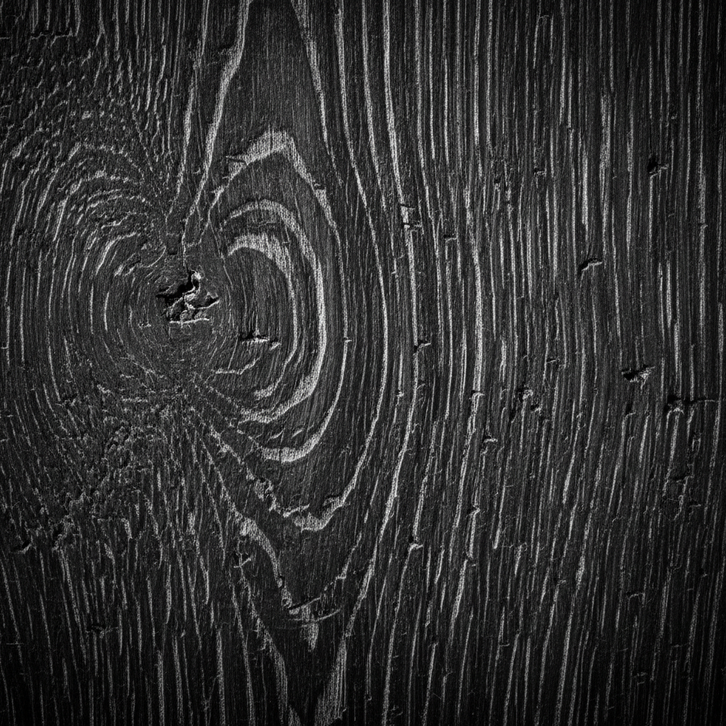 High-contrast macro of black-stained oak wood grain