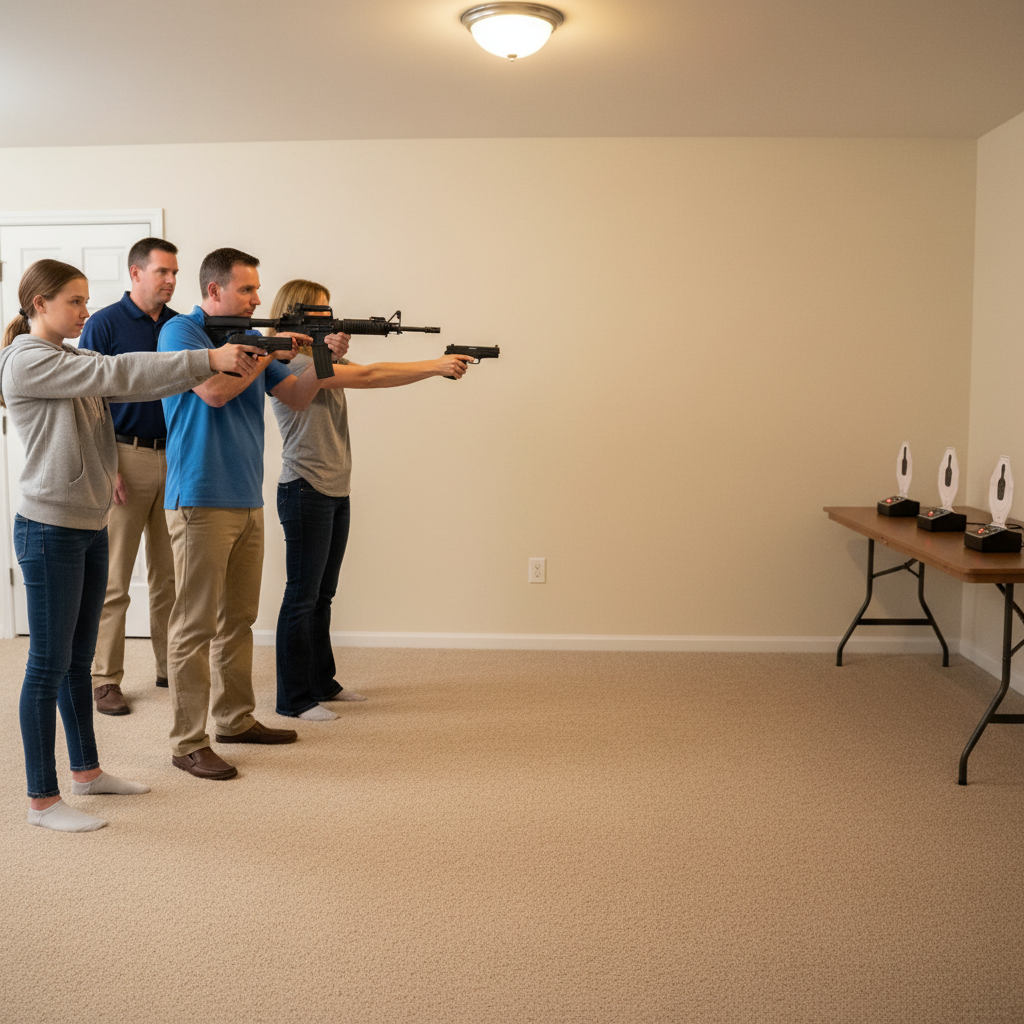 Personal Defense Project instructor training a family with laser firearms in their home
