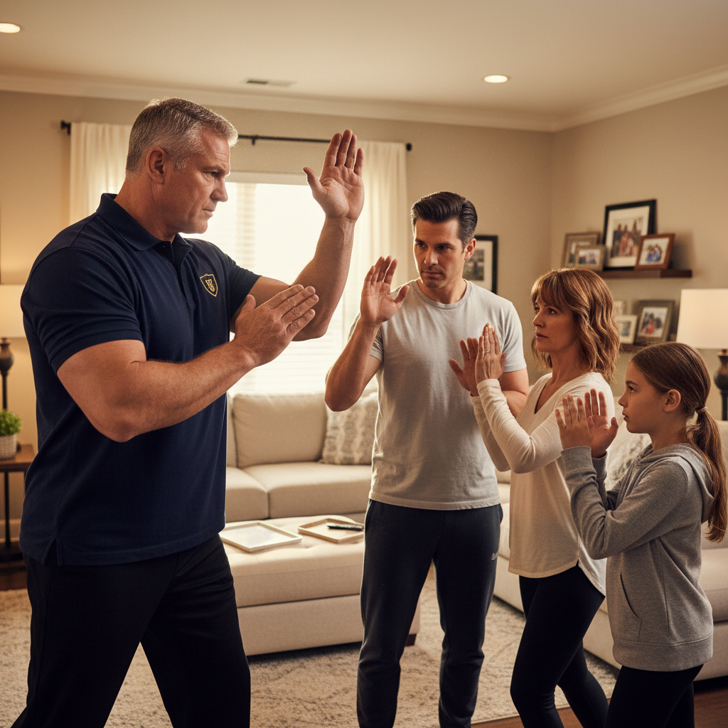 Personal Defense Project instructor training a family at home