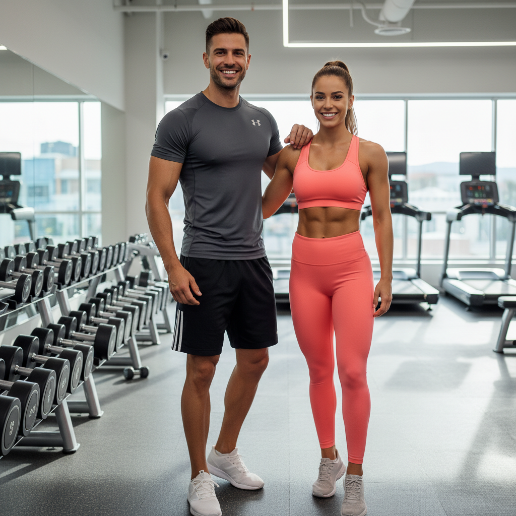 Fit couple in gym clothes