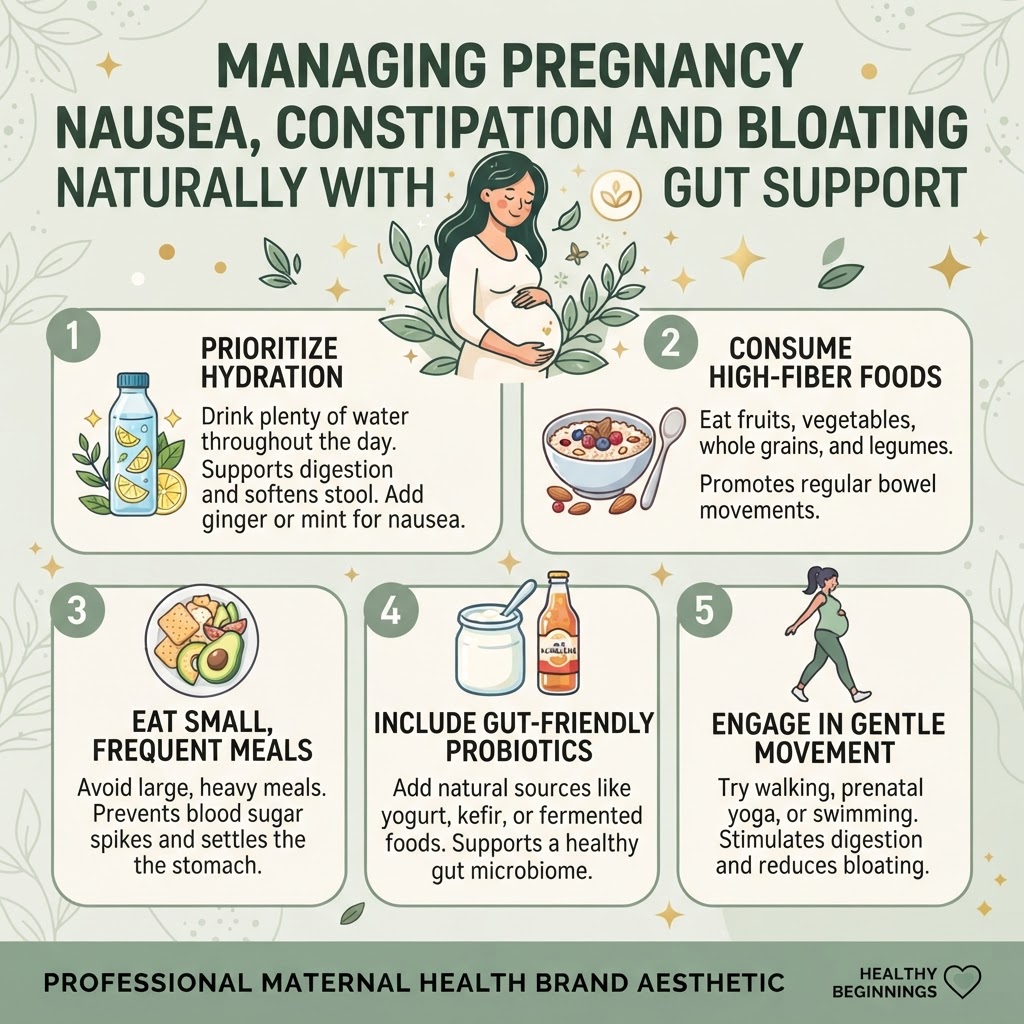 Managing Pregnancy Nausea, Constipation and Bloating Naturally With Gut Support — Infographic