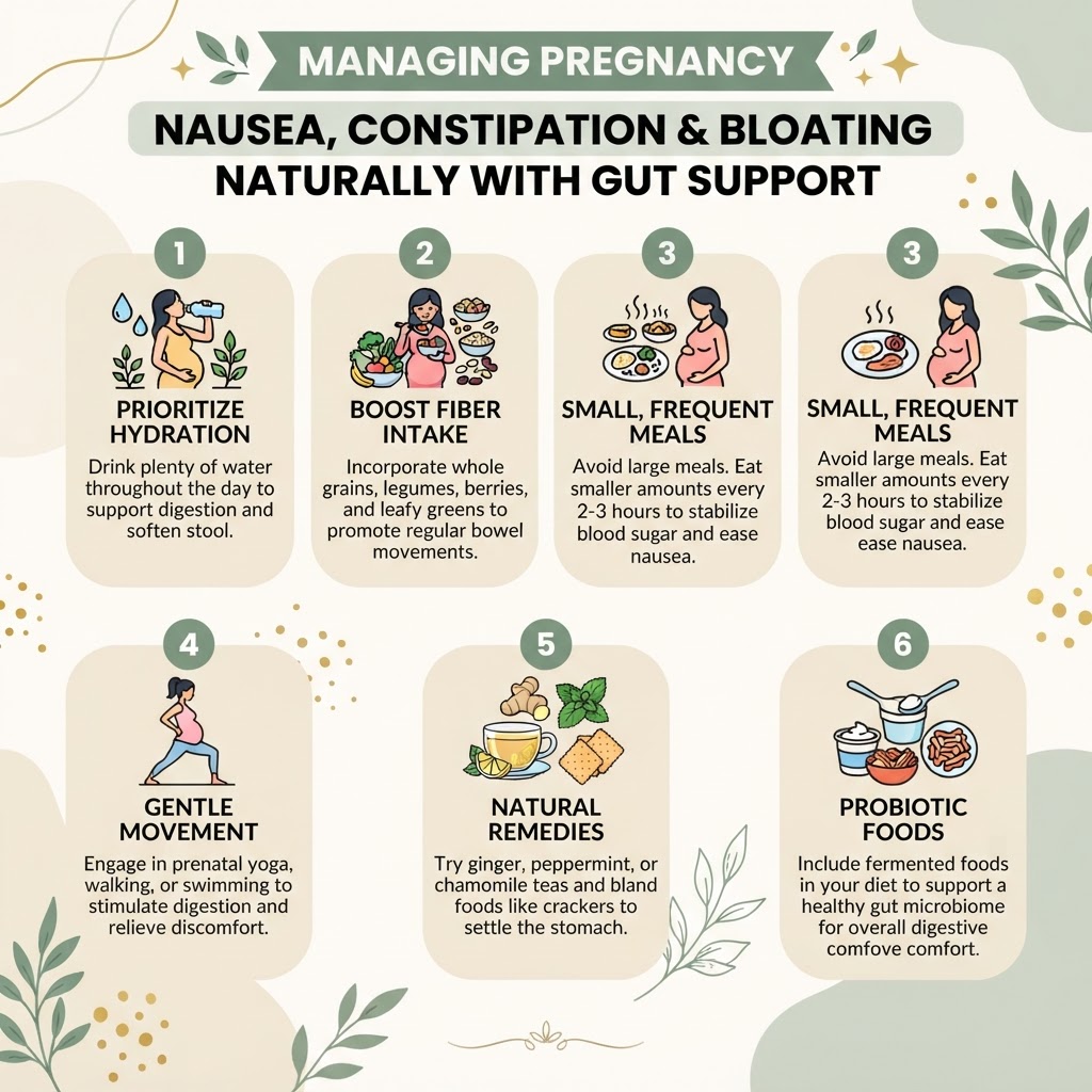 Managing Pregnancy Nausea, Constipation and Bloating Naturally With Gut Support — Infographic