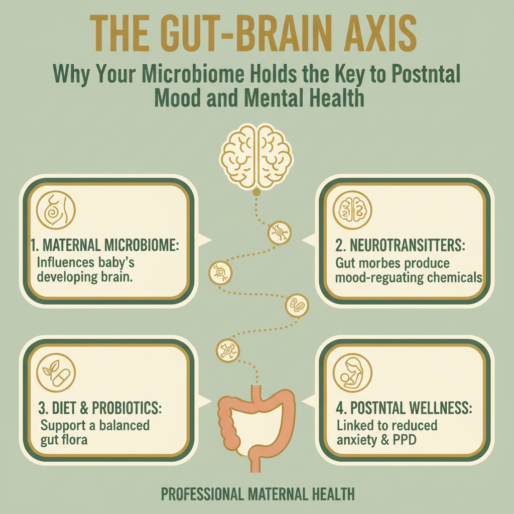 The Gut-Brain Axis: Why Your Microbiome Holds the Key to Postnatal Mood and Mental Health — Infographic