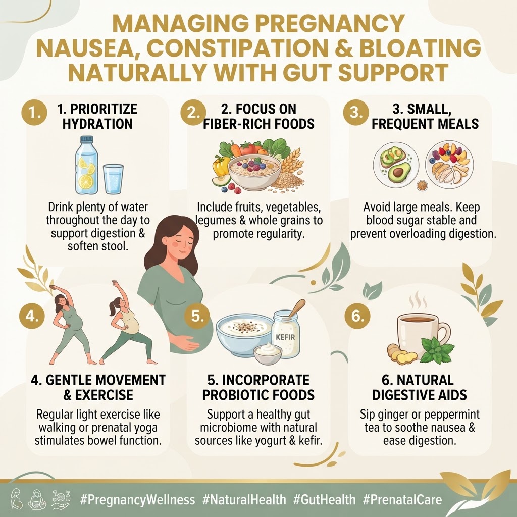 Managing Pregnancy Nausea, Constipation and Bloating Naturally With Gut Support — Infographic