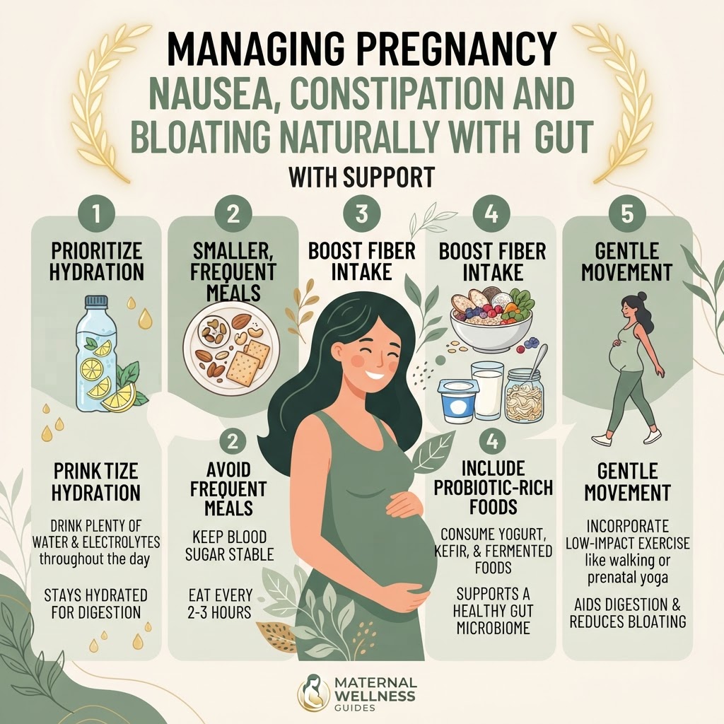 Managing Pregnancy Nausea, Constipation and Bloating Naturally With Gut Support — Infographic