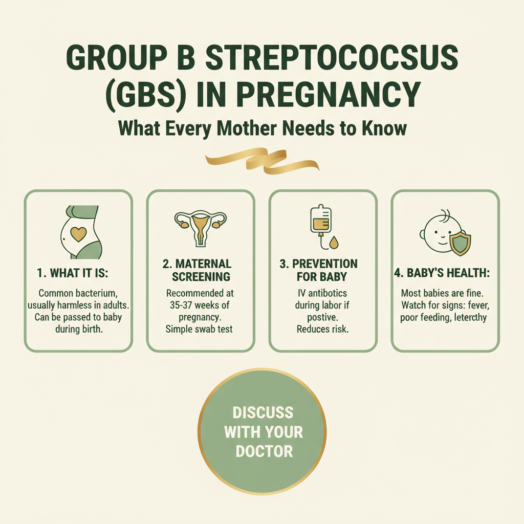Group B Streptococcus in Pregnancy: What Every Mother Needs to Know About GBS, Screening & Prevention — Infographic
