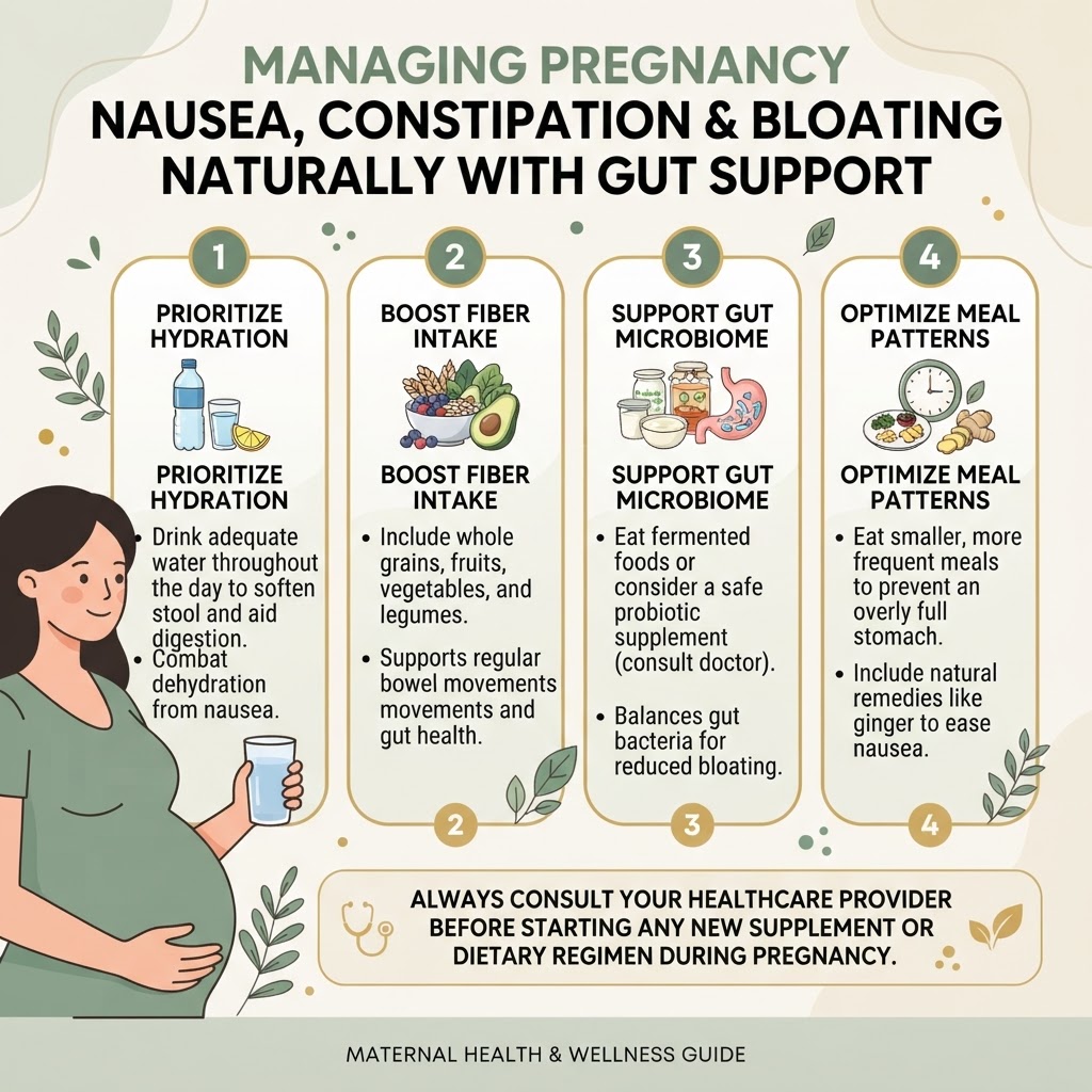 Managing Pregnancy Nausea, Constipation and Bloating Naturally With Gut Support — Infographic