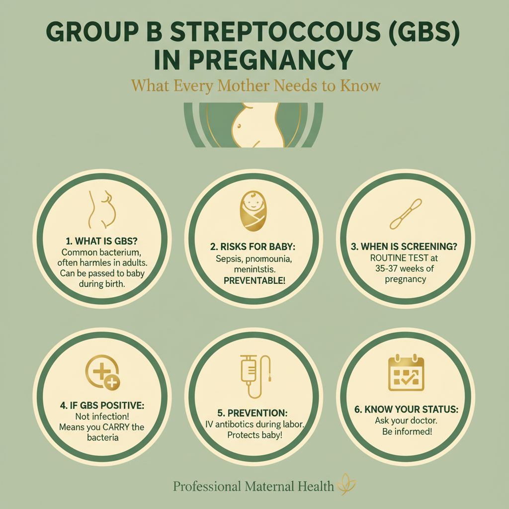 Group B Streptococcus in Pregnancy: What Every Mother Needs to Know About GBS Screening, Prevention, and Protection — Infographic