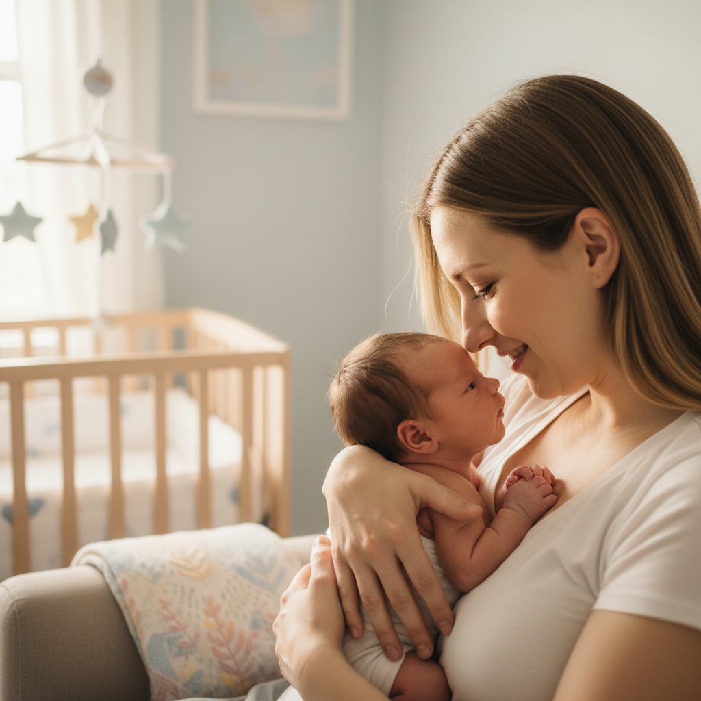 Mother holding newborn tenderly