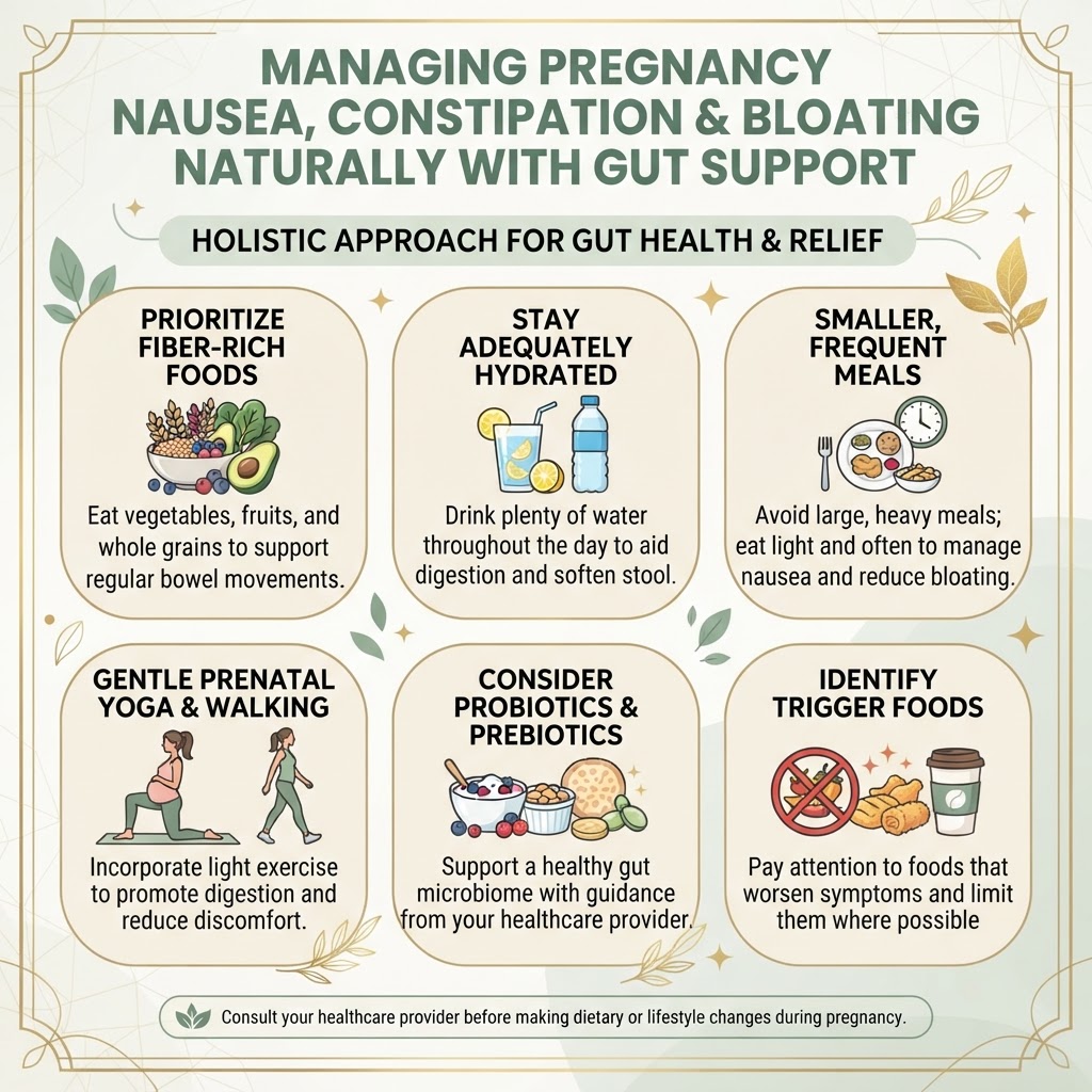 Managing Pregnancy Nausea, Constipation and Bloating Naturally With Gut Support — Infographic