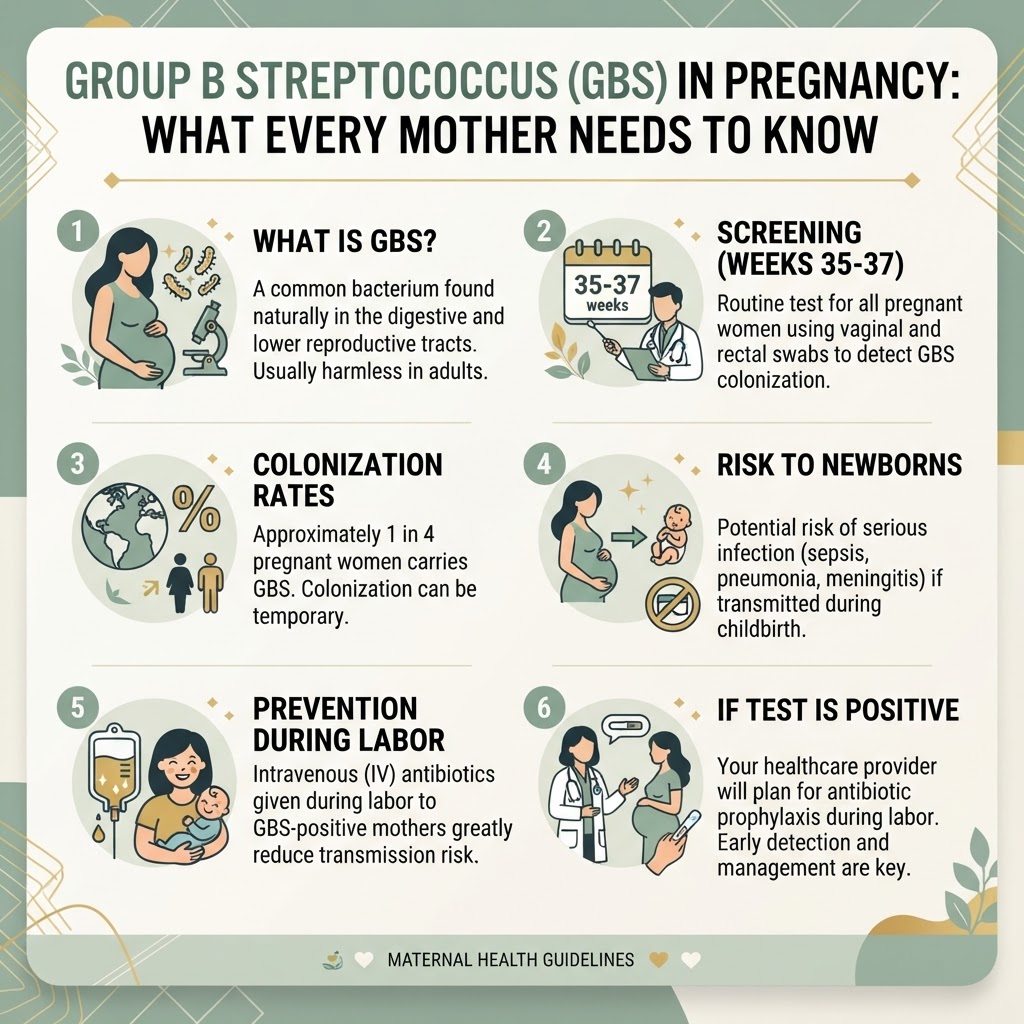 Group B Streptococcus in Pregnancy: What Every Mother Needs to Know About GBS Screening, Risks, and Prevention — Infographic