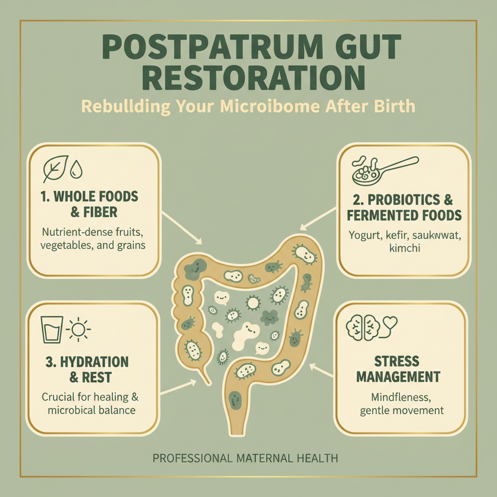 Postpartum Gut Restoration: Rebuilding Your Microbiome After Birth — Infographic