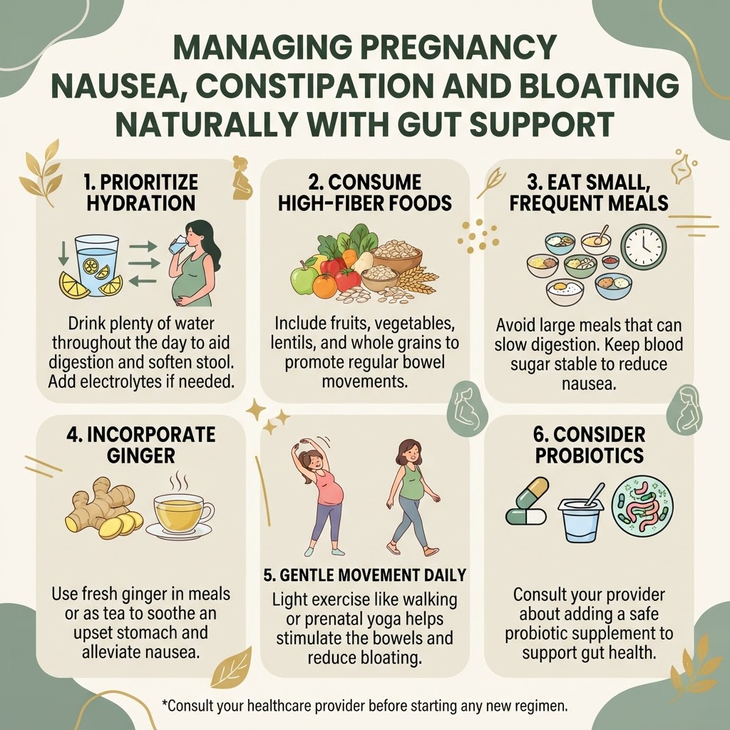 Managing Pregnancy Nausea, Constipation and Bloating Naturally With Gut Support — Infographic