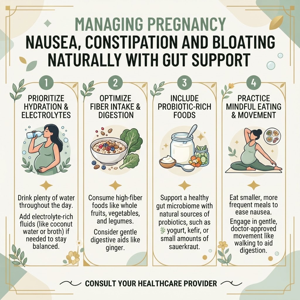 Managing Pregnancy Nausea, Constipation and Bloating Naturally With Gut Support — Infographic