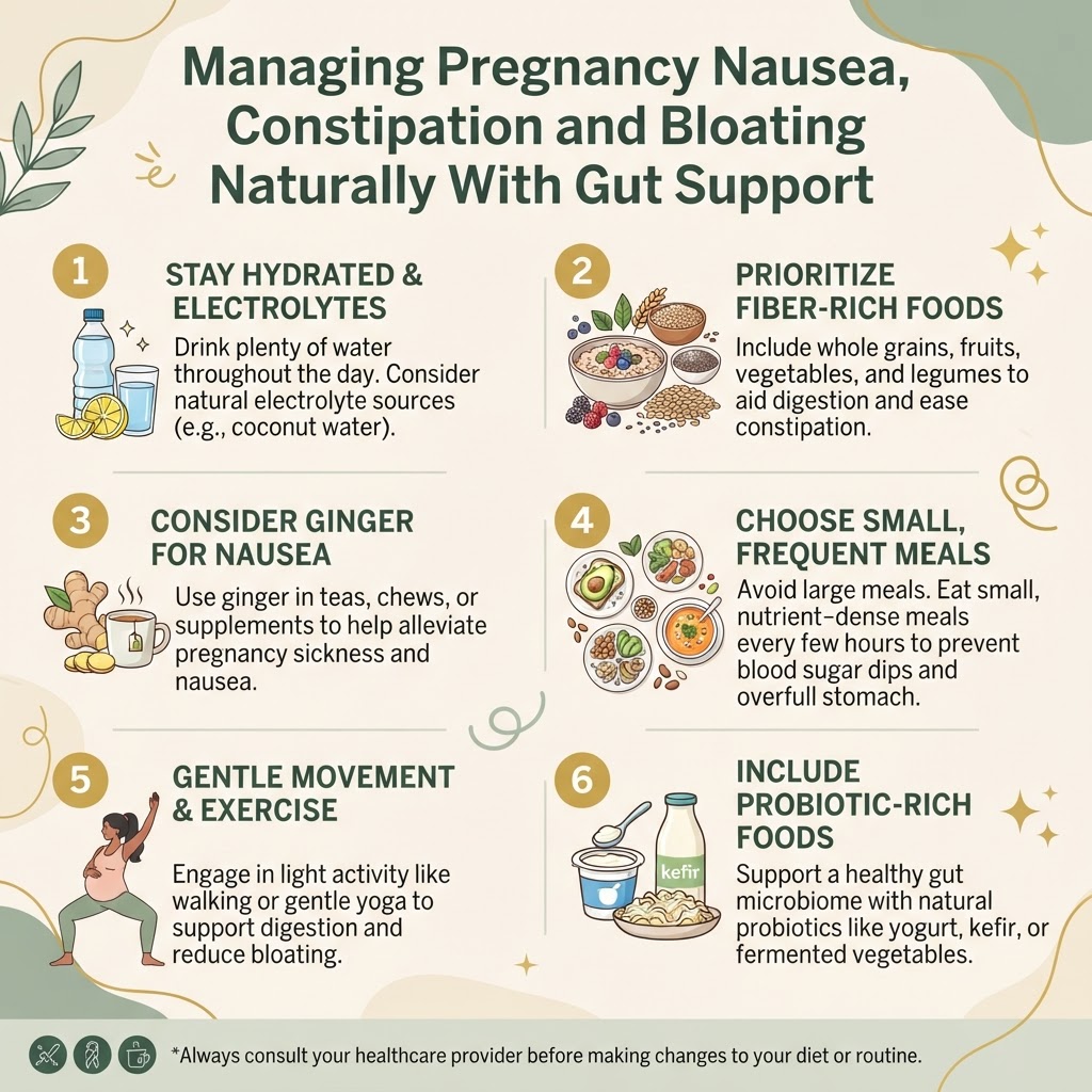 Managing Pregnancy Nausea, Constipation and Bloating Naturally With Gut Support — Infographic