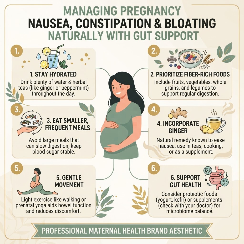 Managing Pregnancy Nausea, Constipation and Bloating Naturally With Gut Support — Infographic