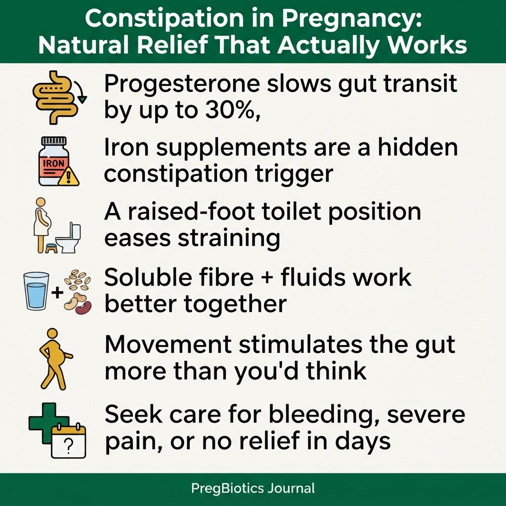Constipation in Pregnancy: Natural Relief That Actually Works — key points infographic