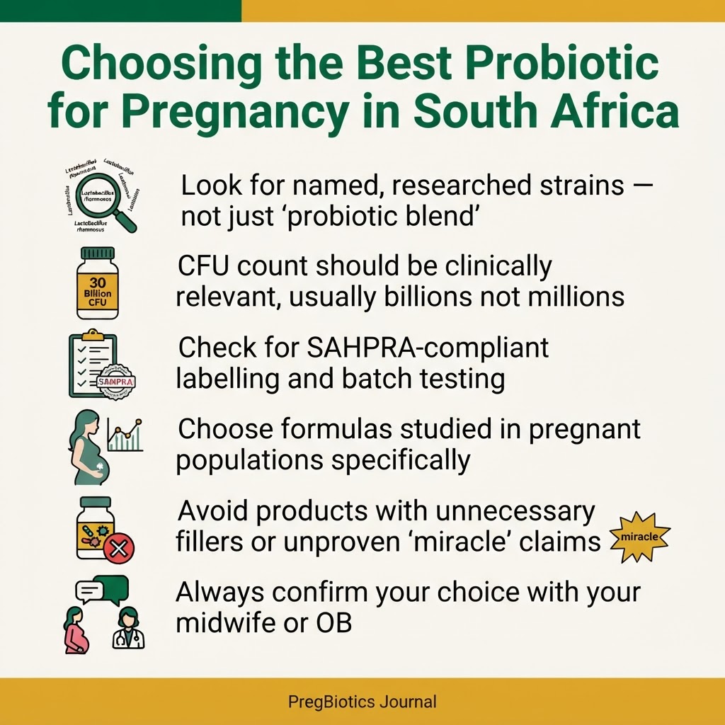 Choosing the Best Probiotic for Pregnancy in South Africa — key points infographic
