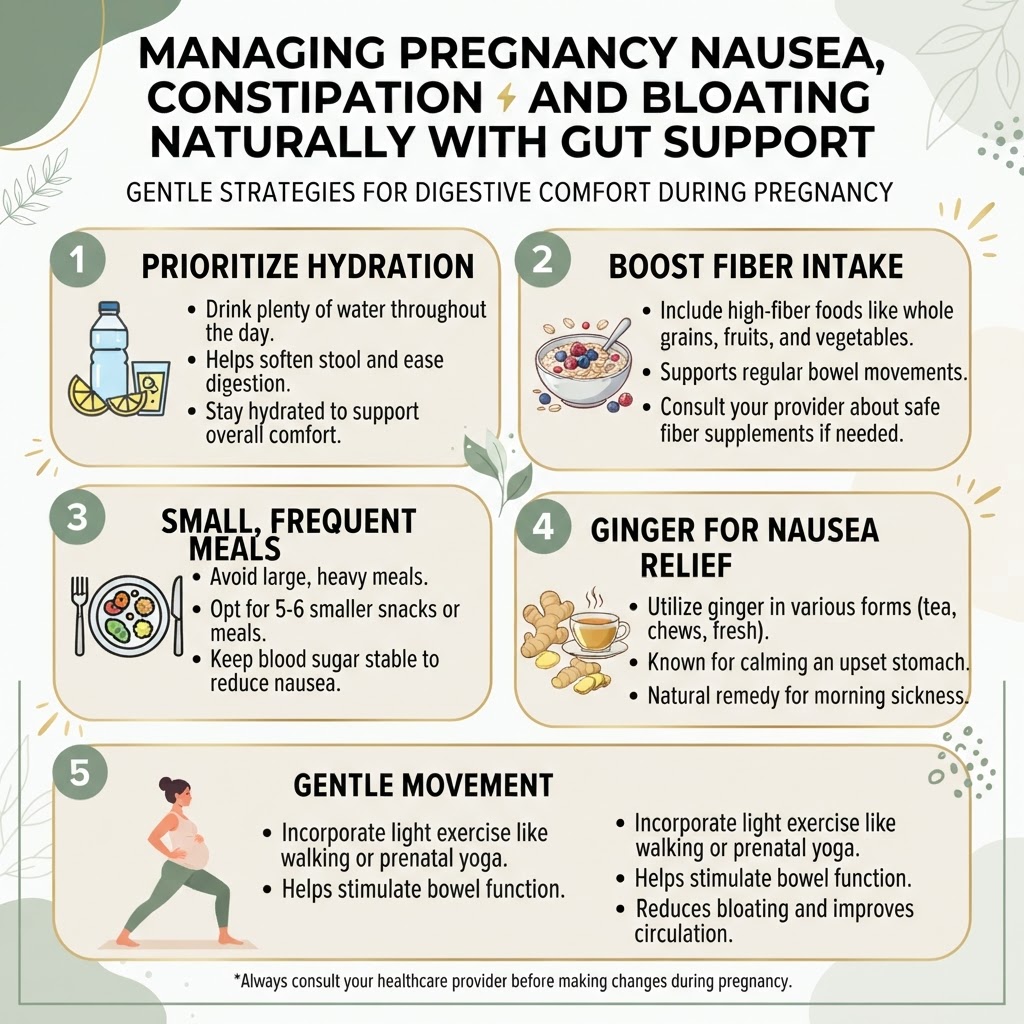 Managing Pregnancy Nausea, Constipation and Bloating Naturally With Gut Support — Infographic
